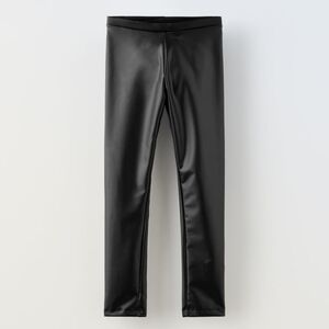 ZARA Black Rubberized Faux Leather Girl's Leggings - Size 4